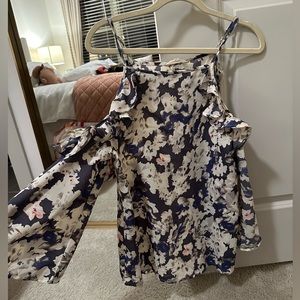 Sim & Sam Floral Womens Navy Flowy Blouse L NWOT